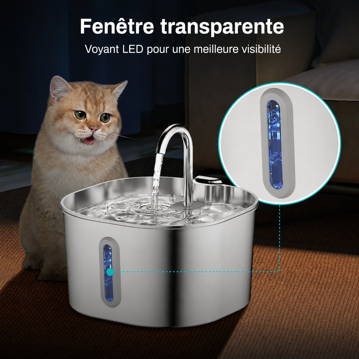 Fenêtre transparente avec voyant LED sur la fontaine à eau ALPECK